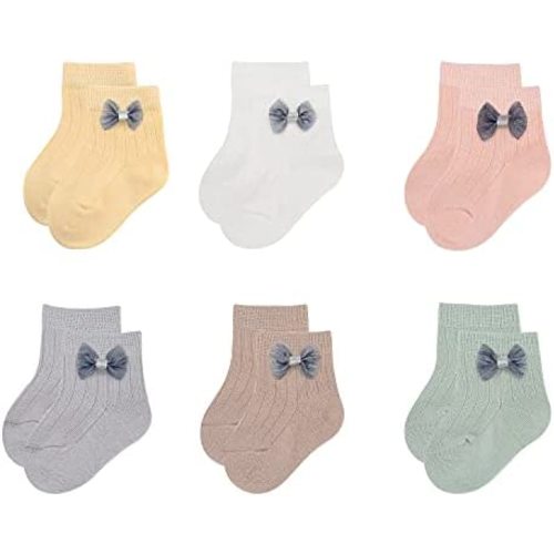 6 Pairs Baby Girls Socks Newborn Ruffle Lace Socks Princess Frilly Knit Cotton Socks