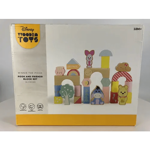 Disney Wooden Toys Winnie the Pooh & Friends Block Set, 26-Pieces Include Winnie the Pooh, Piglet and Eeyore Block Figures, Amazon Exclusive, by Just Play