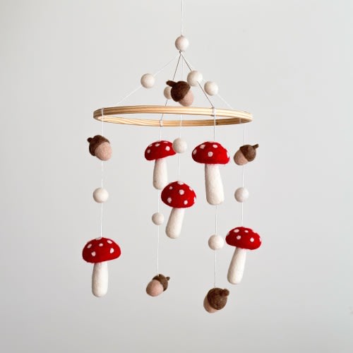 Mushroom & Acorn Baby Mobile, Woodland Crib Mobile, Baby Shower's Gift, Felt Fox, Felt Owl, Felt Hedgehog