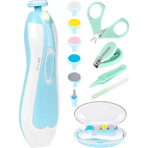 Baby Nail Trimmer Electric-12 in 1 Baby Nail Clippers Safe Baby Nail File Kit with a Nail Clipper, Scissor, Tweezers, and Nail Files