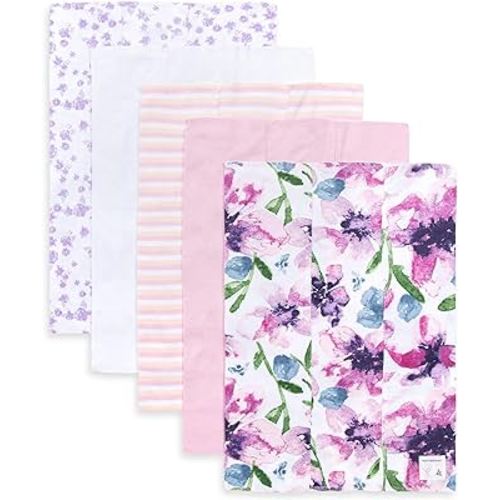 Burts Bees Baby Infant Burp Cloths, 100% Organic Cotton Extra Absorbent Soft Fabric Drool Cloths, 5-Pack Newborn Must-Have Essential Large Burping Cloths, One Size 17 x 11.75 Inches