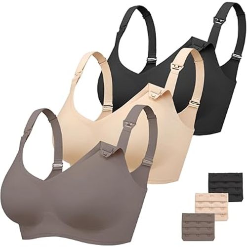 Vinfact 3 Pack Nursing Bras for Breastfeeding Comfort Maternity Bras for Pregnancy Wireless Seamless Breastfeeding Bras