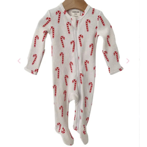 Organic Waffle Basic Zip Footie, Candy Cane