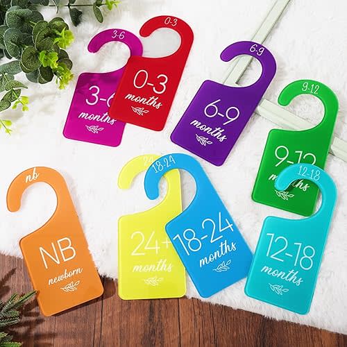 Whaline Acrylic Baby Closet Dividers Colorful Hanging Infant Clothes Hanger Separators Thicken Baby Wardrobe Organizers for Home Nursery Supplies, 6.7 x 3 Inch, 8Pcs