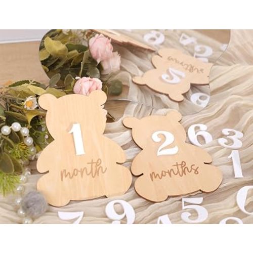 Bear Monthly Milestone Markers - Monthly Photo Milestone Discs, 3d Baby Bear Wooden Number Cards, Newborn Months Signs Announcement, Bearly First Year Photo Props