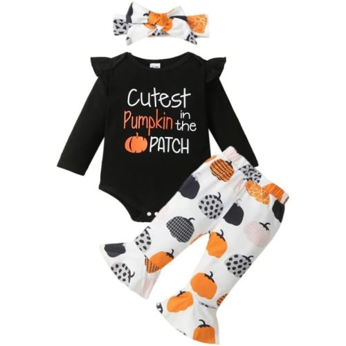 Newborn Baby Girl Halloween outfit Cutest Pumpkin Patch Romper Infant Halloween Clothes Pants Set