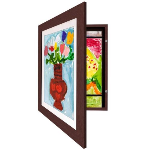 Americanflat Kids Art Frame 10x12.5 Inches With 8.5x11 Inches Mat - Composite Wood And Glass - Holds 100 Artworks - Cotton Candy Pink