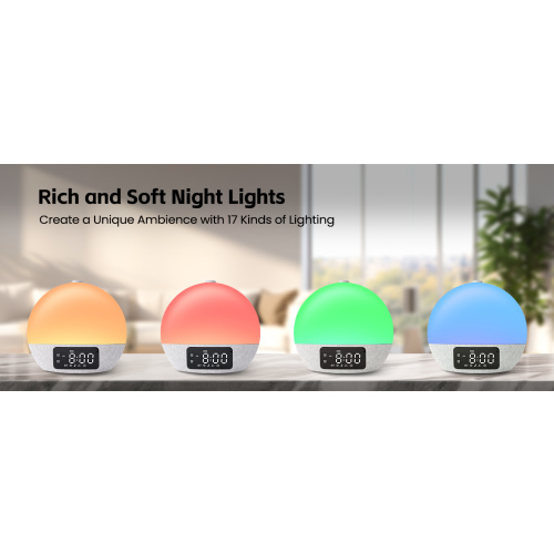Sunrise Alarm Clocks White Noise Sound Machine with 25 Soothing Sounds, 17 Night Lights, Bluetooth Speaker Wake Up Light Alarm Clock for Bedrooms, Heavy Sleepers, Baby, Kids - Gray