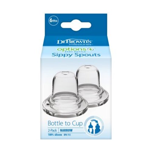 Dr. Brown's Milestones Options+ Sippy Spouts, Narrow, Soft 100% Silicone, 6m+, BPA Free, 2 Pack