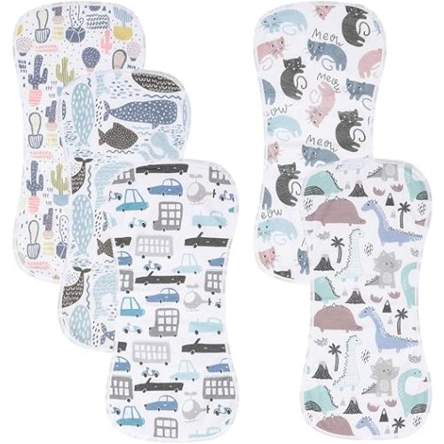 5 Pack Cotton Baby Burp Cloths Extra Absorbent Soft for Baby Boys and Girls (Animal-1)