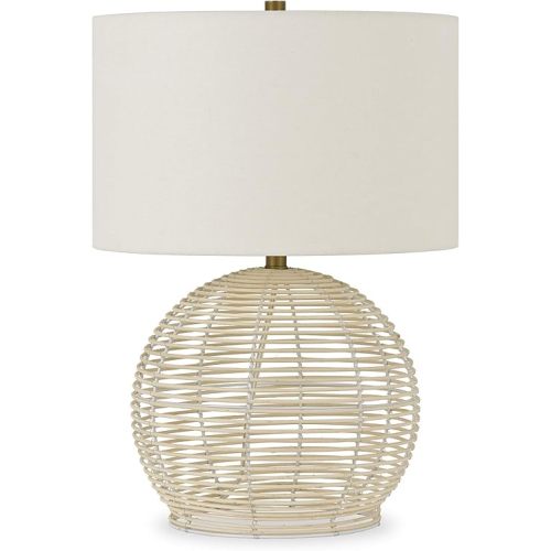 Henn&Hart 21.5" Tall Rattan Table Lamp with Fabric Shade in Rattan, for Home, Living Room, Bedroom, Entertainment Room, Office, Kitchen, Dining