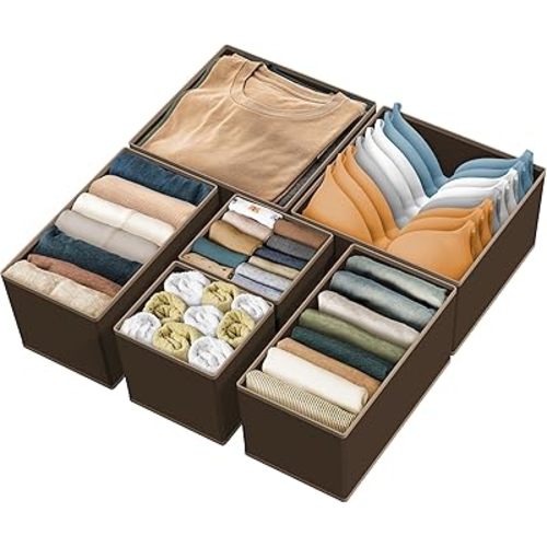 Simple Houseware Underwear Drawer Organizer for Lingerie/Undergarment/Bra/Panty/Sock/Onesie, Set of 6, Brown
