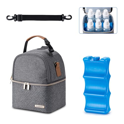 BABEYER Breastmilk Cooler Bag with Ice Pack Fits 6 Baby Bottles up to 9 Ounce, Breast Milk Pump Cooler Bag with Shoulder Strap for Nursing Mom Daycare, Work, Travel- Dark Grey