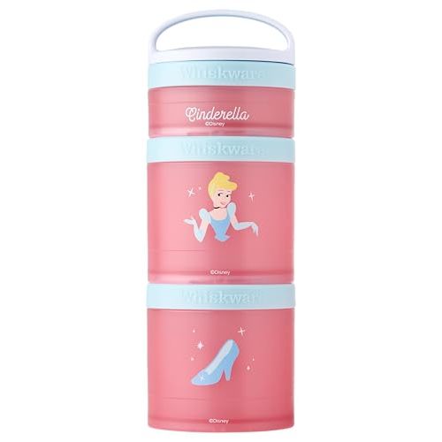 Whiskware Disney Princess Cinderella, Stackable Snack Containers for Kids, 3 Stackable Snack Cups for School or Travel, Backpack and Cupholder Friendly, Glass Slipper