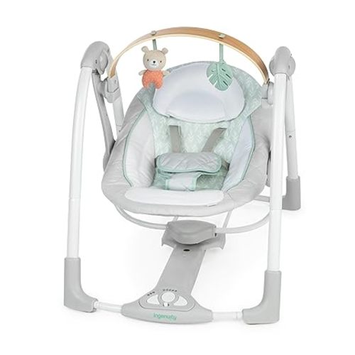 Ingenuity Cozy Spot Swing n Go Portable Swing - Removable and Rotatable Wood Toy Bar, 6-Speed, for Ages 0-9 Months, Up to 20 Pounds