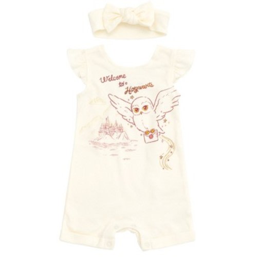 Harry Potter Hedwig Owl French Terry Romper and Headband Newborn to Toddler, Size: 18 months