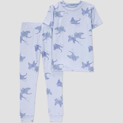 Carter's Just One You®️ Toddler Boys' 2pc Snug Fit Sting Rays Comfy Soft Pajama Set - Blue 12M: Jersey Crew Neck, Elastic Waistband