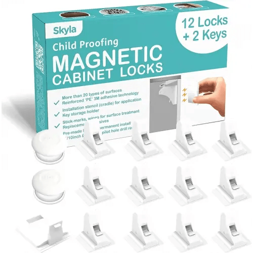 Skyla Homes Magnetic Cabinet Locks Baby Proofing Child Safety - The Safest Quickest and Easiest Multi-Purpose 3M Adhesive Child Proof Latches, No Screws or Tools Needed (12 Pack)