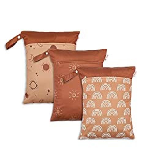Wet Dry Bags for Baby Cloth Diapers - Waterproof Reusable Washable Travel Bags, Gym Bag, Pool, Daycare Soiled Baby Items Yoga Gym Bag for Swimsuits & Wet Clothes 3pcs/set (Sun)