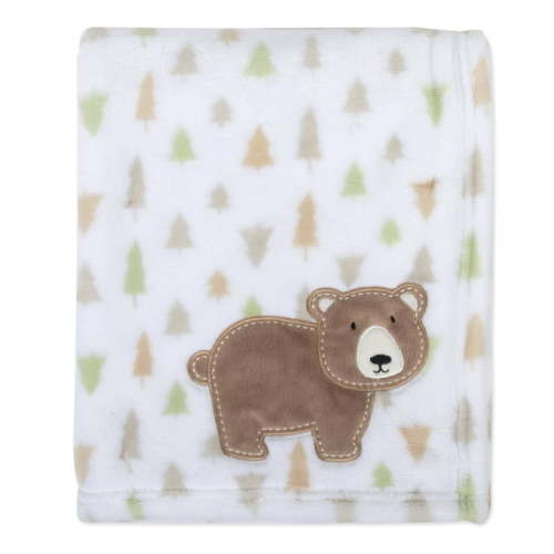 Baby Essentials 36”L x 30”W Embroidered Playful Soft Plush Fleece Throw Blanket for Newborns, Infants and Toddlers for Sleep, Cuddling, Swaddling and Lounge with Woodland Bear