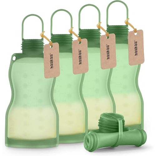 haakaa Silicone Breast Milk Storage Bag 9 oz- Reusable Milk Collector Freezer Bag for Breastfeeding Mom - Baby Food Storing Yummy Pouch - Breast Pump Bag - Self Standing -Leakproof - 5PK