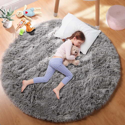 SANMADROLA Soft Modern Shaggy Area Rug, 4' x 4', Non-Slip Plush Fluffy Furry Carpet