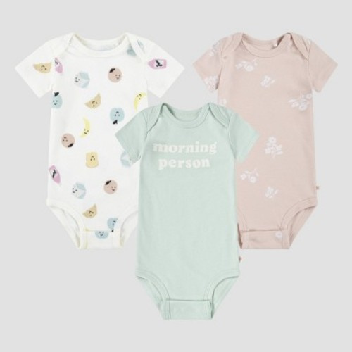 Huggies Baby Girls' 3pk Food & Flowers Organic Bodysuit - Green/Yellow