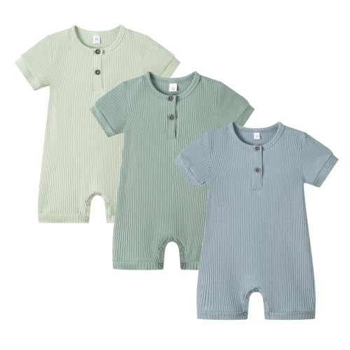 Bafeicao Baby Boy Girl 2/3 Pack Solid Romper Ribbed Short/Long Sleeve Bodysuit Jumpsuit Infant Knitted Outfits Clothes