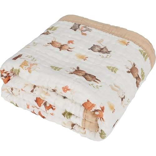 Organic Cotton Muslin Baby Blanket for Boys and Girls - Luxurious Soft Toddler Quilt for Swaddling - Gender Neutral Blankets Makes a Great Forest Friends