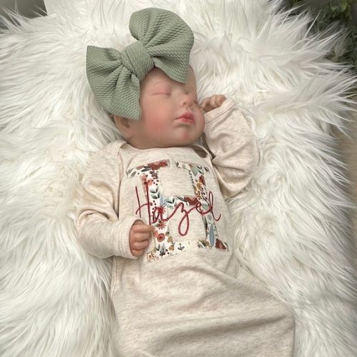 Personalized Baby Girl Gown and Bow Set Vintage Floral Gender Neutral Coming Home Outfit Baby Shower Gift Sage and Mustard Girl Outfit - Etsy