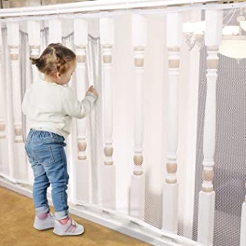 Banister Guard Safety Net for Baby, 10ft x 3ft Stair Railing Mesh Barrier for Kids, Cats, Dogs, Child Safety Rail Guard, White