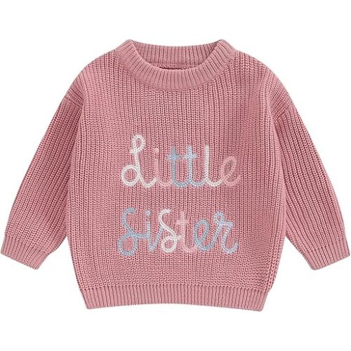 Ayalinggo Big Sister Little Sis Matching Outfits Knit Sweatshirt Oversized Pullover Sweater Toddler Fall Winter Clothes