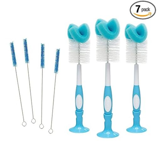 Dr. Brown's Reusable Sponge Baby Bottle Cleaning Brush, Blue, 3-Pack + Anti-Colic Vent Cleaning Brush, BPA-Free, 4-Pack