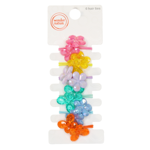 Wonder Nation Girls Flower and Butterfly Elastic Hair Ties, 6-Pack, Multi