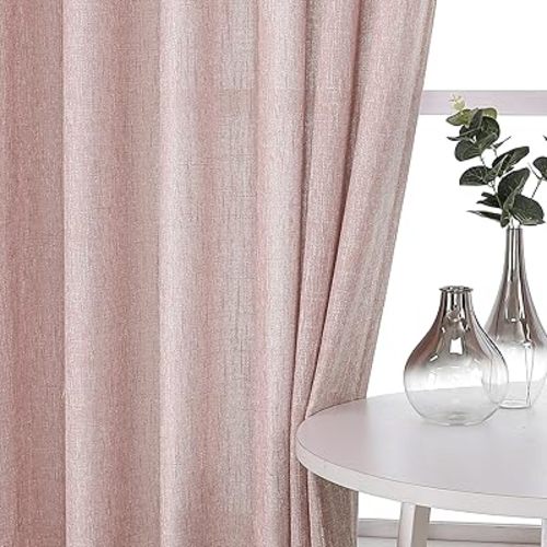 Vision Home Pink Pinch Pleated Semi Sheer Curtains for Girls Bedroom Living Room Textured Light Filtering Window Curtains 84 inch Rayon Blended Pinch Pleat Pink Drapes with Hooks 2 Panels 40" Wx84 L