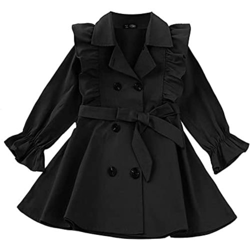 GLIGLITTR Toddler Baby Girl Spring Double Breasted Ruffle Trim Belted Trench Coat Dress Long Sleeve Windbreaker Outerwear