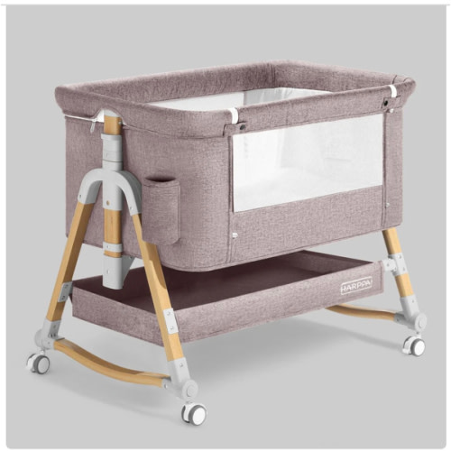 HARPPA Cuddly 3-in-1 Baby Bassinet Bedside Sleeper for Reflux | Attaches to Bed, Adjustable 5 Heights, Non-Toxic & CPSC Certified | Sturdy Aluminum Frame, Portable Wheels, Tool-Free Setup, Gentle Rocking | Perfect for Newborns, Infants, Small Spaces & Saf