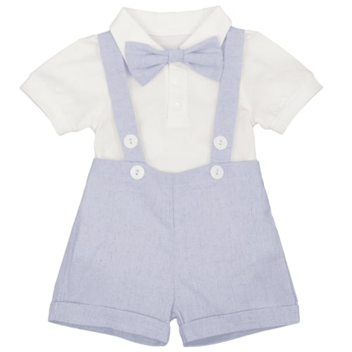 IBTOM CASTLE Baby Boys Formal 1st Birthday Onesie Gentleman Outfits Wedding Suit Cake Smash Bowtie Romper Suspenders Short Pants Baptism Christening Clothes 0-6 Months Light Blue