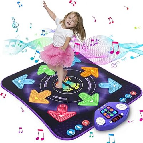 Dance Mat for 3-12 Year Old Kids, Light Up 8 Buttons Dance Mats with Wireless Bluetooth, Dance Game Toy with 7 Game Modes, Christmas Birthday Gifts for 3 4 5 6 7 8 9 10+ Year Old Girls Boys