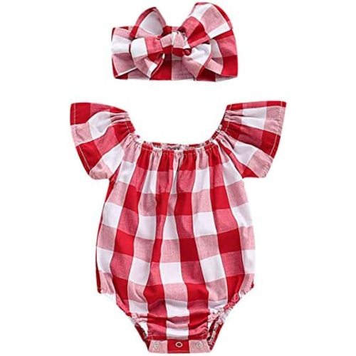 Newborn Baby Girls Romper Jumpsuit Infant Girl Summer Bodysuits Ribbed Short Sleeve One-Piece Headband