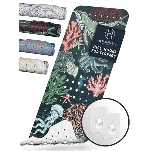 Homerella Baby Bath Tub Mat | Anti Mold Mildew Resistant Non Slip Kids and Adult Bath Tub Shower Mats | 40x16 inch Long with Suction Cups for Secure Grip Hooks for Storage & Drying | Machine Washable