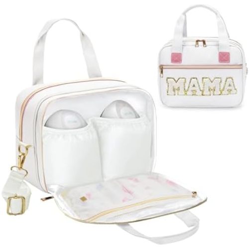 rain bunny Wearable Breast Pump Bag with Cooler and Ice Pack Compatible with Elvie Pumps and Medela Pump in Style, Pumps Cooler Bag with Shoulder Strap, Work, Travel and Family Use (White)