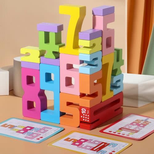 Gdaytao Wooden Number Building Blocks for Kids - 20PCS Montessori Math Toys with Stacking Games, Educational Counting Blocks for Toddlers Ages 3+, Gift Box for Birthday & Preschool Learning
