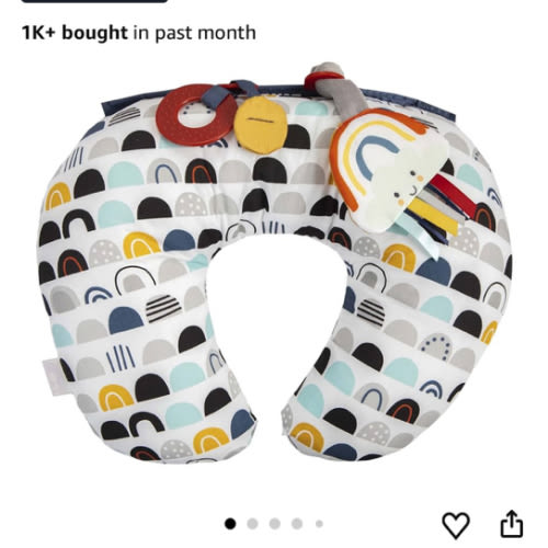 Boppy Tummy Time Prop, Black and White Modern Rainbows with Teething Toys, A Smaller Size for Comfortable Tummy Time, Attached Toys Encourage Neck and Shoulder Strength Building