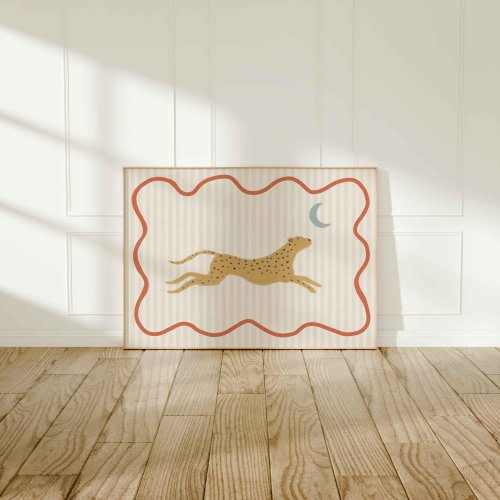 Cheetah Kids Poster, Eclectic Illustration Art, Animal Nursery Wall Art, Eclectic Kids Wall Art, Adventure Room Decor, Digital Download