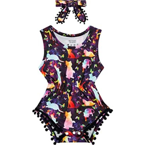 UNICOMIDEA Baby Girls Outfit Newborn Romper Jumpsuits Sleeveless One-Piece Clothes 0-24 Months Bodysuit with Headband