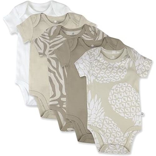 HonestBaby Baby Short Sleeve One-Piece 100% Organic Cotton Bodysuits (5 Pack)