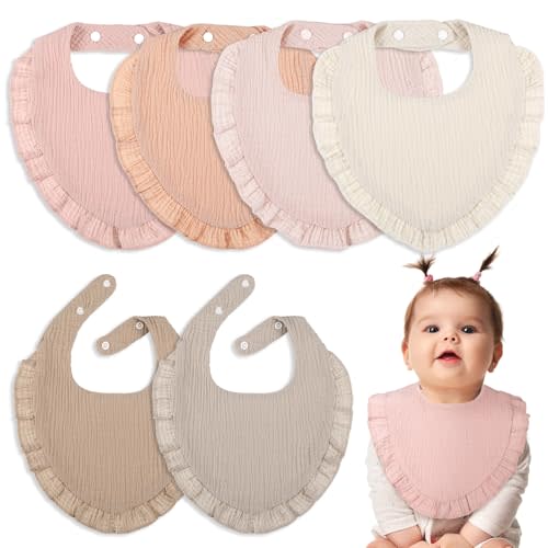 Geyoga 6 Pcs Baby Muslin Bandana Bibs Drool Muslin Baby Bibs Soft Adjustable Absorbent Cotton for Unisex Newborn Boys Girls Teething Drooling