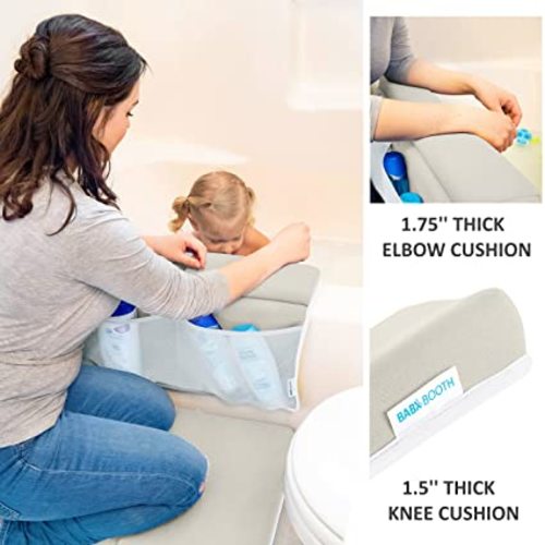 Bath Kneeler with Elbow Rest Pad Set, 1.75 inch Thick Kneeling Pad and Elbow Support for Knee Arm Support, Large Bathtub Kneeling Mat with Toy Organizer for Happy Baby Bathing Time, Beige - Large (Pack of 1)