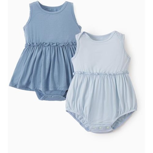 PATPAT Bamboo Baby Girl Clothes - Soft & Breathable Viscose Outfits - Sleeveless Bodysuit Dress Summer- 2 Pack Newborn Infant